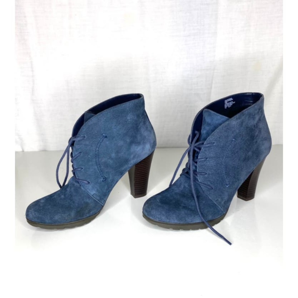 NWOT White Mountain Blue Suede Ankle Bootie Size 7.5 Lace Up Heels W18274Z SNACK